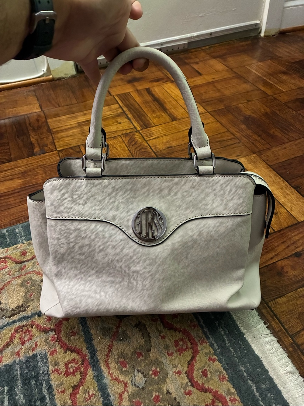 Guess Ivory Satchel Handbag with Top Handles